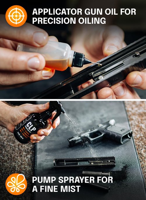 Gun Cleaning Oil Kit 3-in-1 Cleans, Lubes, Protects - 6.8 Oz Sprayer Gun Cleaner and Lubricant, Needle Oiler, Cleaning Patches, Cleaning Swabs and Brush - Gun Oil and Cleaning Kit