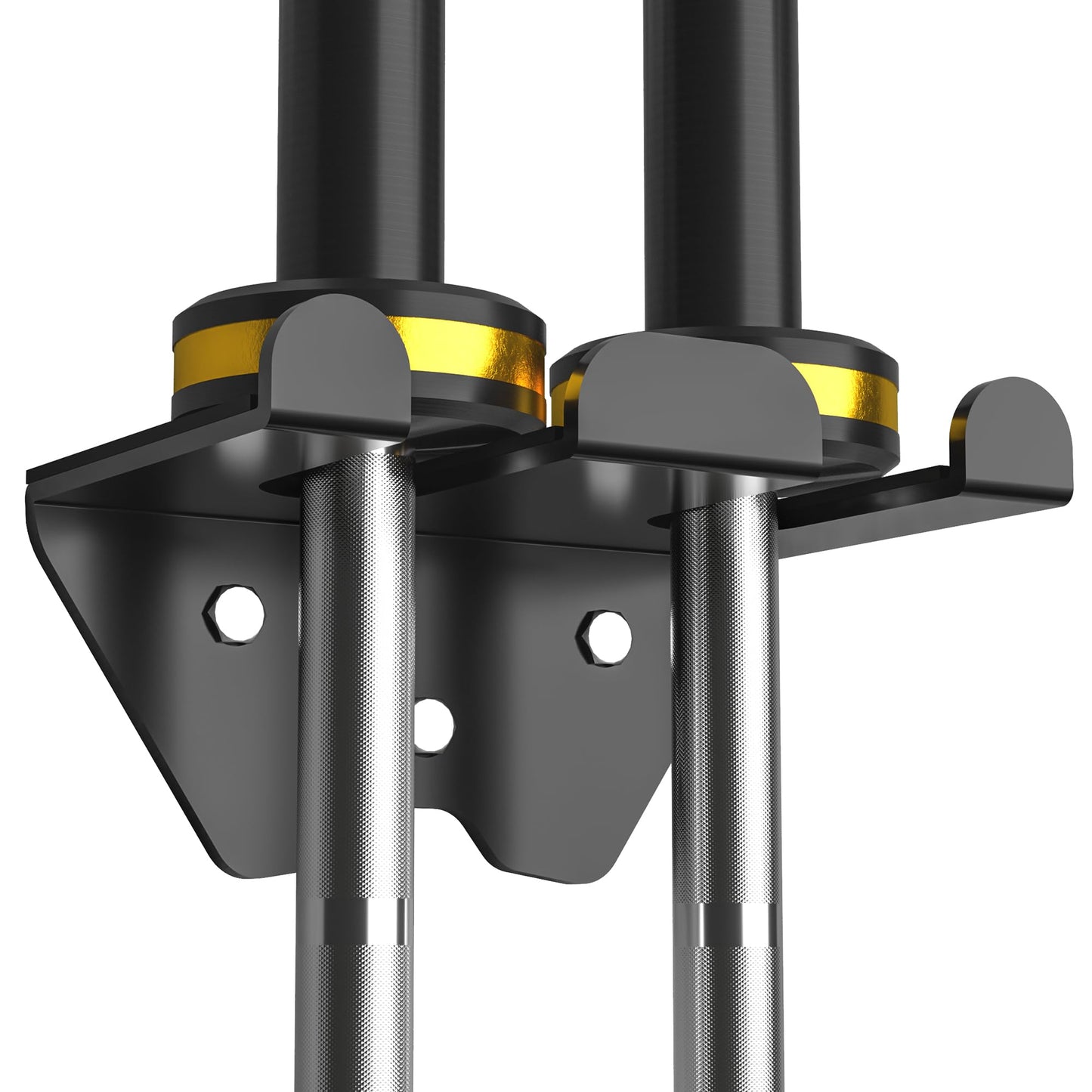 APLUGTEK Olympic Barbell Rack, Home Gym Bar Holder, Black Vertical Wall Mount, Bar Hanger with Rubber Pad, Space Saver Commercial or Garage Gym Accessories, Holds Under 33mm Bar Size (2 Hooks)