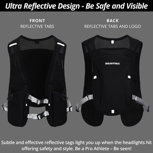 Running Hydration Vest for Women and Men. Reflective, 8 Pocket, Quick Dry, Water-Resistant, Breathable, Adjustable Backpack for Runs, Hiking, Cycling, Trails, Marathons