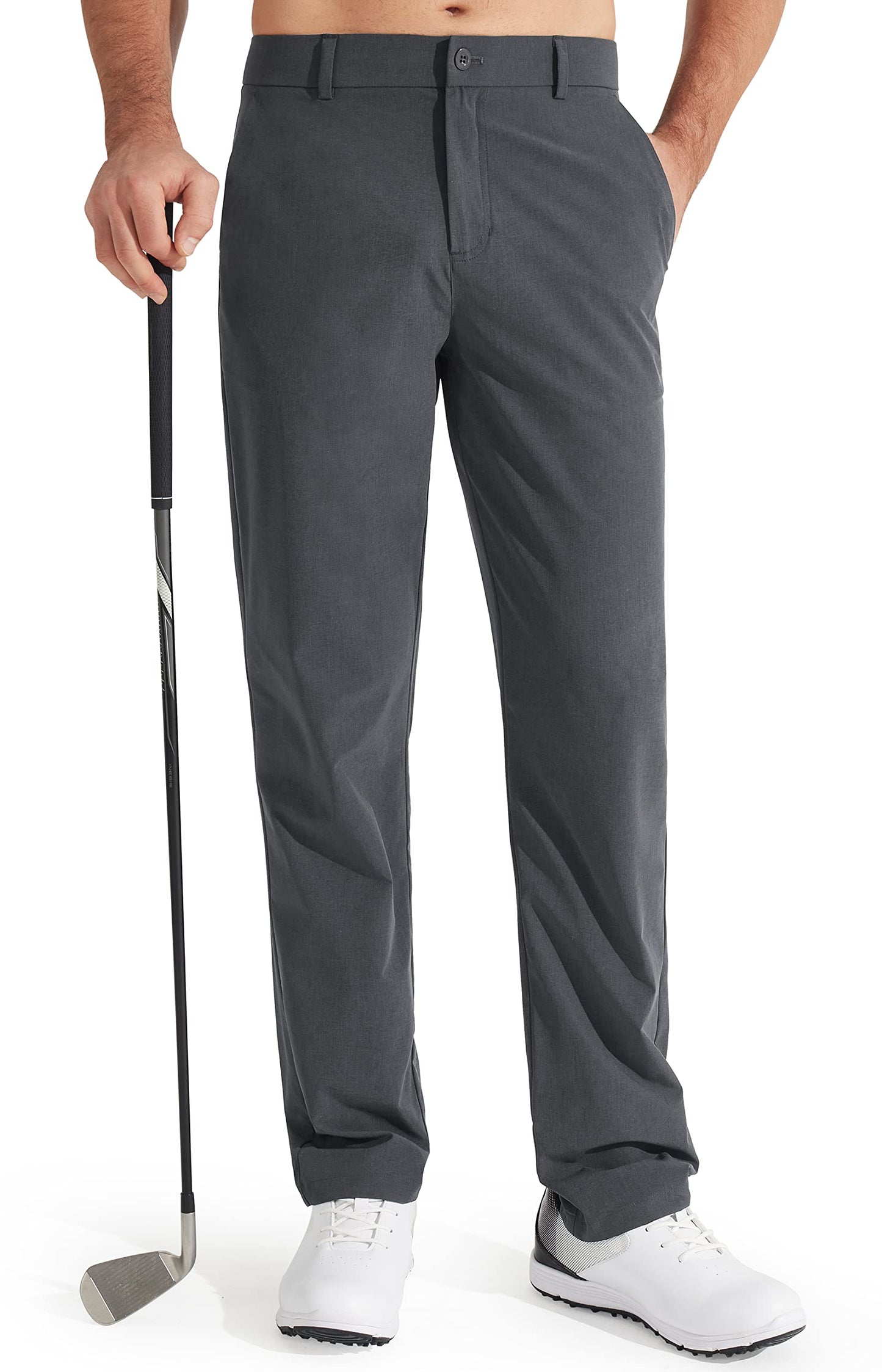 Libin Mens Golf Pants Classic Fit Stretch Work Dress Pants 32" Quick Dry Lightweight Business Casual Trousers Comfort Water Resistant, Iron Grey, 38W x 32L