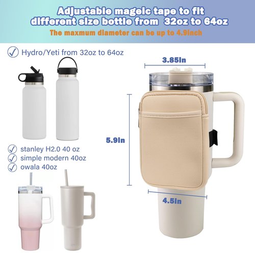 HEYSKAY Water Bottle Pouch Compatible with Stanley Quencher 40oz & IceFlow Tumblers 20oz 30oz, Gym Tumbler Cup Accessories for Smartphone, Cards, Keys, Earphones, Cash