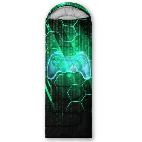 Axolotl Green Gamepad Sleeping Bag for Boys Men - Lightweight Waterproof Backpacking Bag for Warm and Cool Weather - Video Gaming Console Design for Travel, Outdoors Camping, Hiking