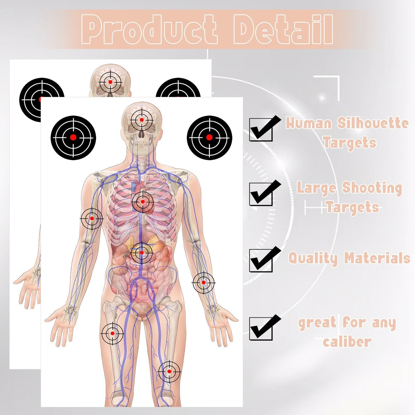 50 PCS 23 x 35’’ Silhouette Paper Targets Human Silhouette Target Anatomical Targets Medically Designed Targets Life Size Human Paper Targets Range Anatomical Target for Practice