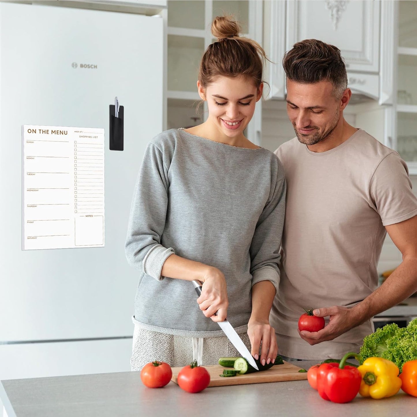 60 Sheet Meal Planner for Fridge, Magnetic Weekly Meal Planner & Grocery List with Tear-off Shopping List for Meal Prep, 7x10''-Flower Design