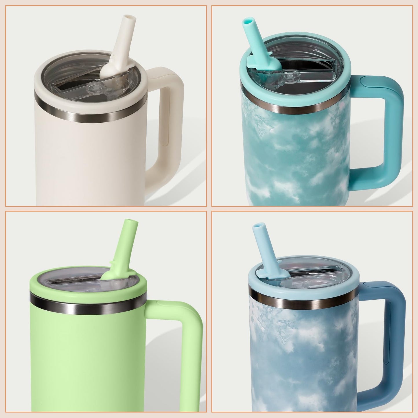 ANTAND 2 Pack Leakproof Lid Replacement 40 oz for Stanley Cup Accessories, Flip Straw Tumbler Leak Proof Lids for Stanley Quencher H2.0, Dust-Proof Straw Cover for stanley cups 40oz (Beige, Beige)