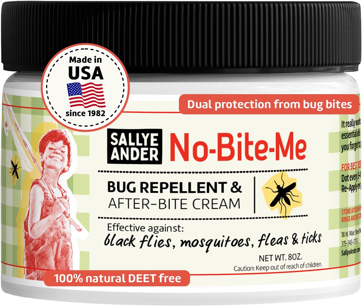 SALLYEANDER No Bite Me All-Natural Bug & Insect Repellent - Anti Itch Cream - 2 oz - Safe for Kids and Infants - Repels Mosquitoes, Black Flies, Fleas, and Ticks