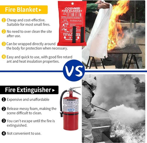 COSHNIBI Emergency Fire Blanket for Home & Kitchen - High Heat Resistant Fire Suppression Blanket （2 Pack）