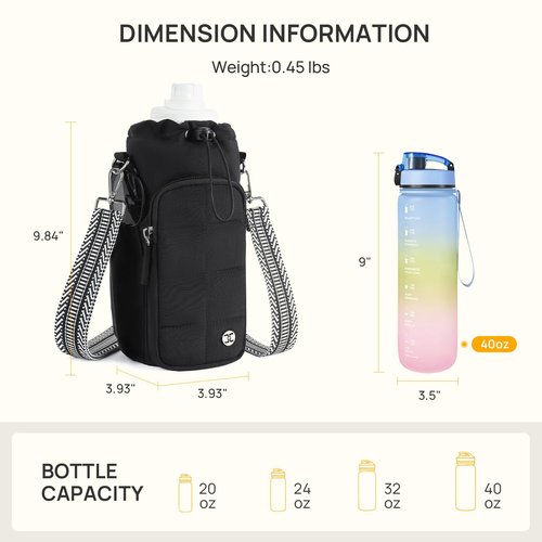 Telena Water Bottle Holder with Strap 40 oz Crossbody Water Bottle Bags for Women Men Walking, Running Black
