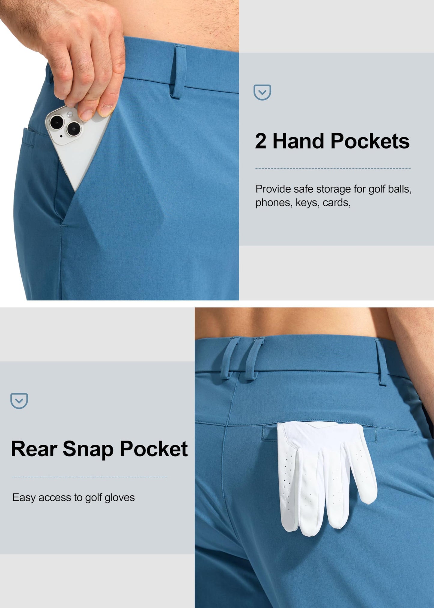 Pudolla Men's Golf Pants Stretch Work Dress Pants Men's Dress Pants 30 Lightweight Quick Dry Trousers with Pockets(Stone Slab Blue 35Wx30L)