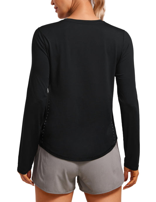 CRZ YOGA Lightweight Long Sleeve Workout Shirts for Women Gym Running Fall Tshirts High Neck Athletic Training Tops Black Medium