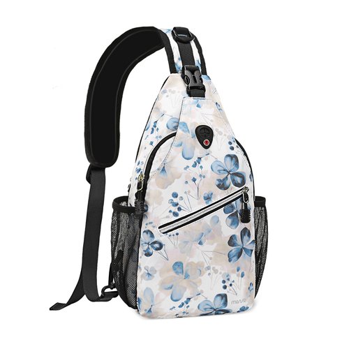 MOSISO Crossbody Sling Backpack, Portable Travel Hiking Daypack Chest Sling Bag Casual Daypack One Strap Chest Backpack for Women Men Outdoor Hiking Travel, Smudged Floral