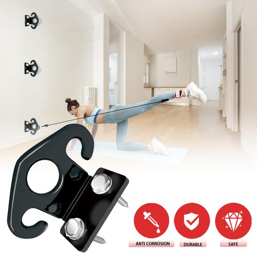 Wuno Shop 4 PCS Resistance Band Wall Anchors, Exercise Band Wall Anchor, Gym Wall Hooks for Resistance Bands, Workout Wall Mount Anchor for Physical Therapy and Small Space Home - Black