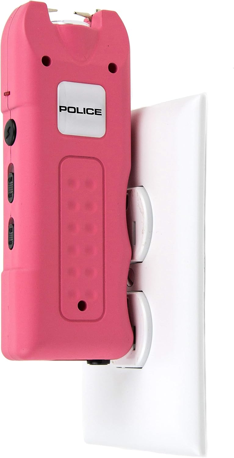 POLICE Stun Gun for Self Defense 628 – High Voltage Mini Rechargeable with LED Flashlight & Siren Alarm – Compact & Heavy Duty – Personal Security for Women – Pink