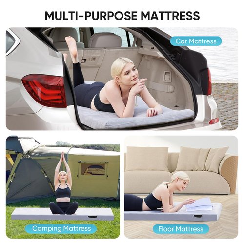 Dotpilgo Memory Foam Camping Mattress Pad Portable Roll Up Bed Mattress Topper Lightweight Sleep Mat Cot Mattress Pad Guest Bed for Adults Travel Car Camping with Removable Waterproof Cover Travel Bag
