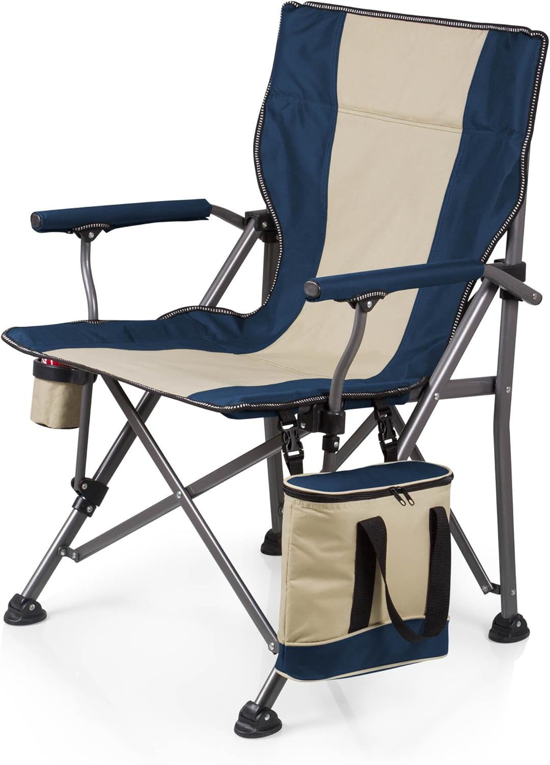 PICNIC TIME Outlander XL Heavy Duty Folding Camping Chair with Insulated Cooler, Oversized Portable Lawn, Beach & Camp Chair with Cup Holder, Storage Pocket, Carry Bag, 400 lb Capacity (Black)