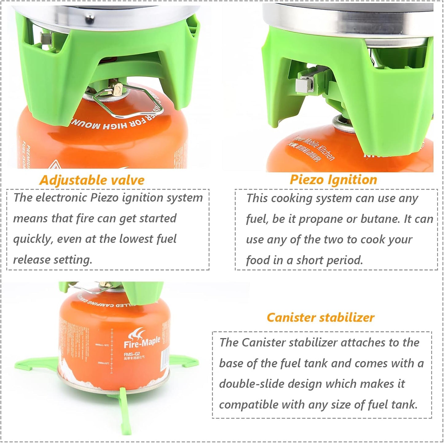 Fire-Maple Camping Backpacking Stove Camp Stove Backpacking Cooking Set 1L Camping Pot Fixed Star 2 Cooking System (Green)