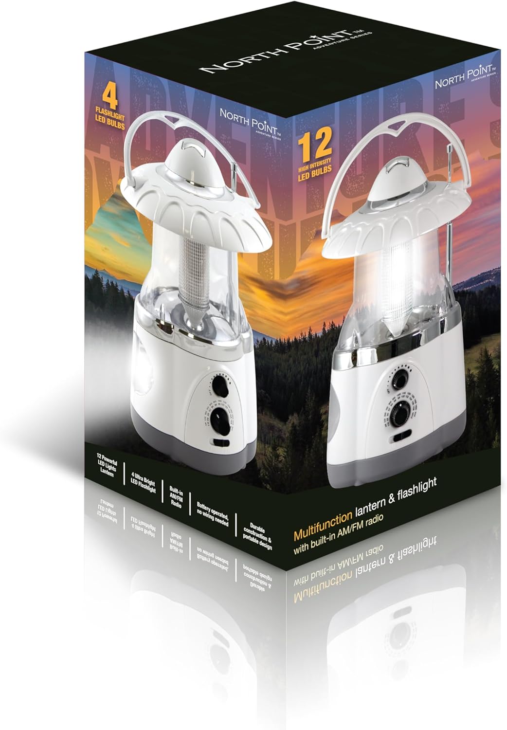 190485 12-LED Lantern with 4-LED Flashlight & AM/FM Radio (Green)