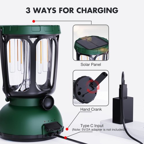 Mesqool Lanterns for Power Outages LED Camping Lantern Rechargeable Battery Powered Solar Hand Crank