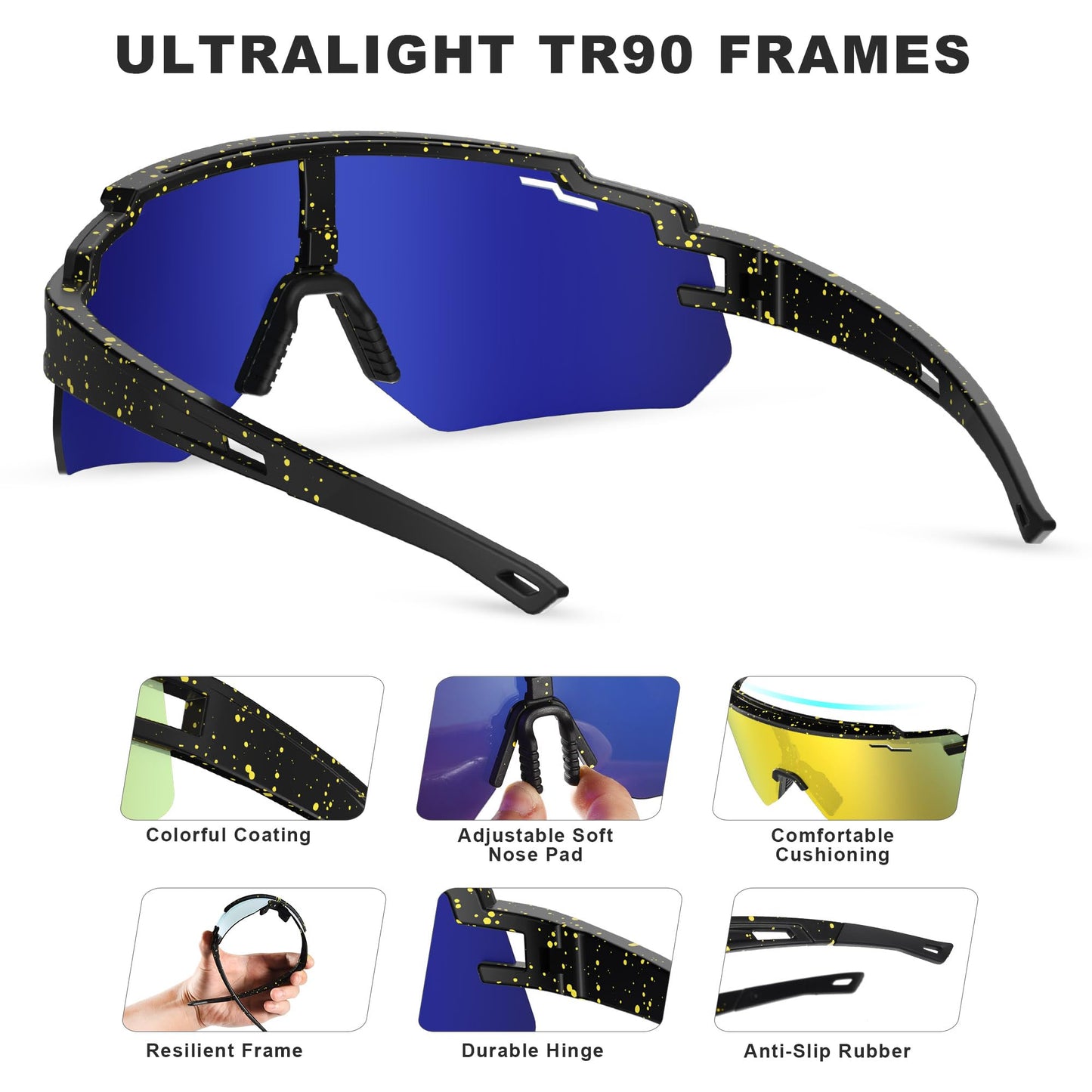 BOLLFO Youth Polarized Sports Sunglasses, UV400 Protection Outdoor Sun Glasses for Men Women Youth Baseball Cycling Driving