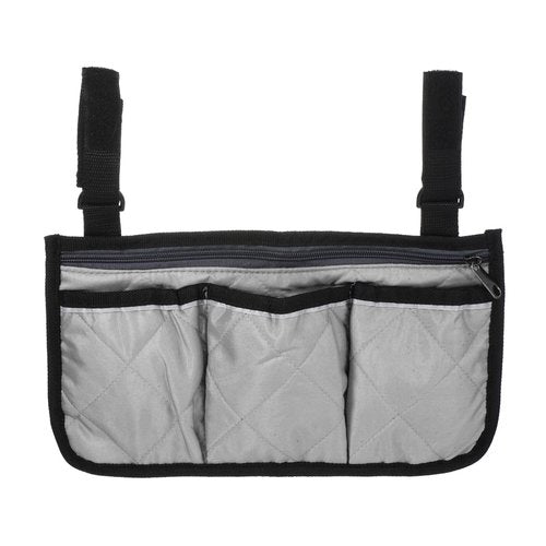M METERXITY Chair Armrest Organizer - Polyester 4 Pockets Snack Magazine Arm Rest Storage Bag with Adjustable Straps, Apply to Camping/Fishing/Picnic (Grey Black)