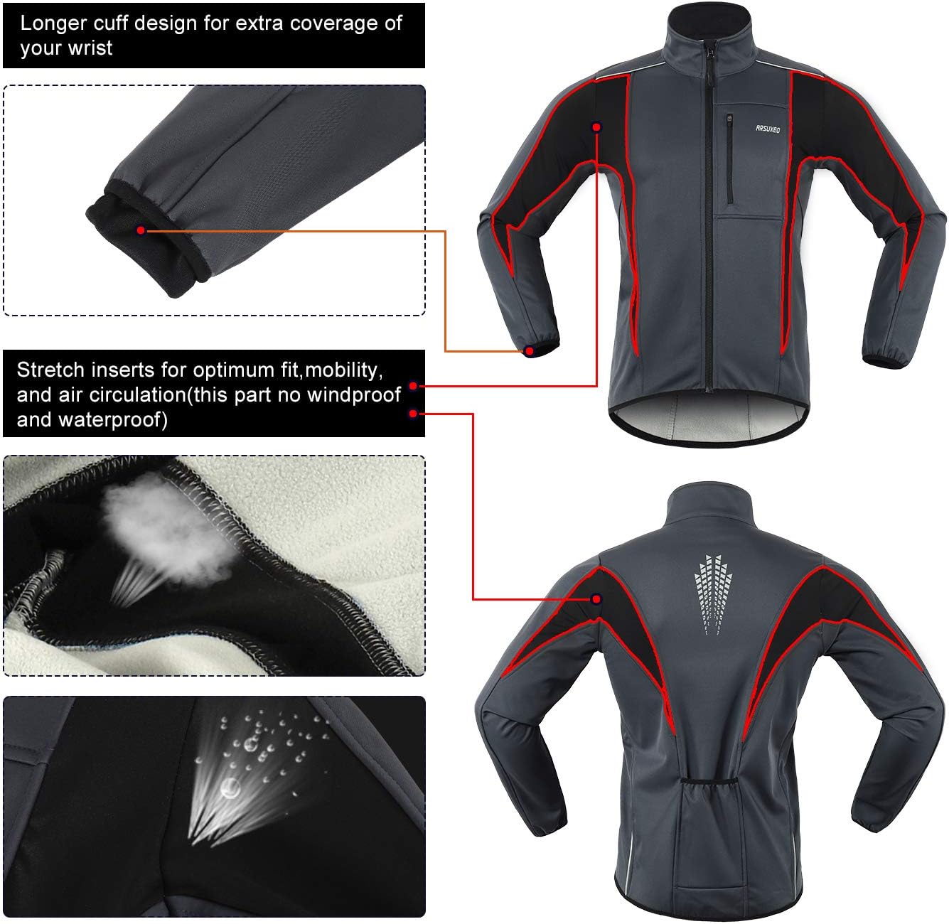 Windproof Waterproof Thermal Cycling Jacket for Winter | ARSUXEO 15K Softshell