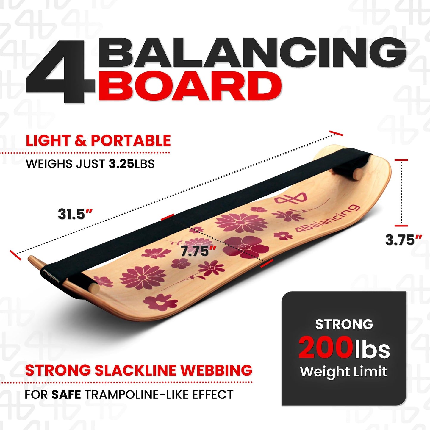 4Balancing Balance Trainer for Adults - Slackboard Standing Desk Balance Board and Home Workout Equipment, Balancing Trainer for Yoga, Strength, Coordination, Concentration - Flowers with Stems