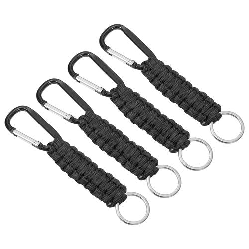 PATIKIL Paracord Keychains, 4 Pcs Braided Paracord Keychain Clip Paracord Lanyard with D Hook Clip for Outdoor Camping Hiking, Black