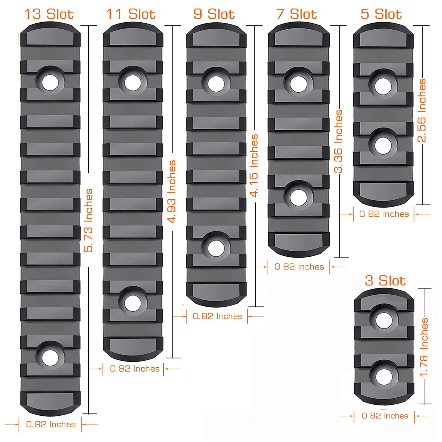 CG GEARS Picatinny Rail 3,5,7,9,11,13-Slot for Mlok, Polymer Rails Section Plus Offset Optic Mount with T-Nuts, Screws & Allen Wrench ((3-5-7-9-11-13) Rails+ 1 Slot Light Mount)