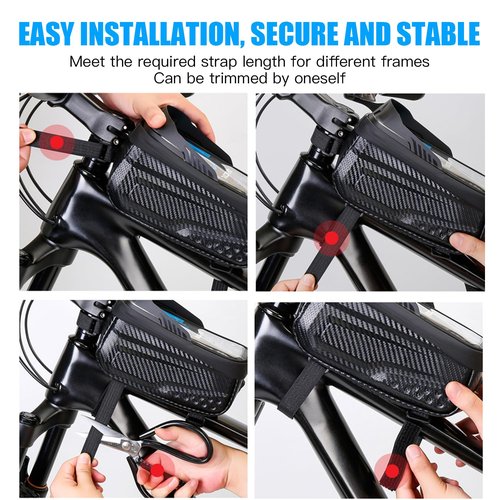 LLTTLTMM Waterproof Bike Bag, Long Extension Strap, Top Tube Bag Under 6.9'', Large Capacity, Touch Screen Compatible