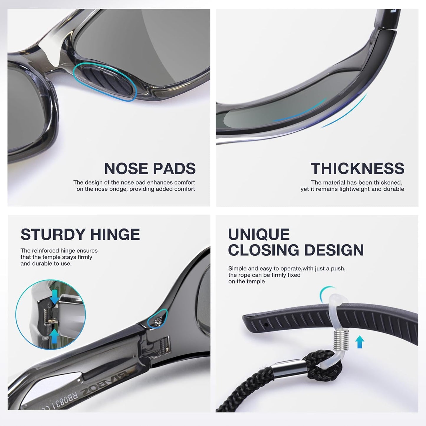 RIVBOS Polarized Sports Sunglasses Driving Sun Glasses Shades for Men Women Tr90 Frame for Cycling Fishing Running RB831