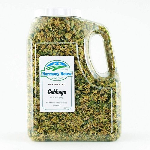 Harmony House Foods Dehydrated Cabbage Flakes - Air Dried Vegetables for Soup and Cooked Dishes, Great for Camping, Survival, and Backpacking, 6 Ounces