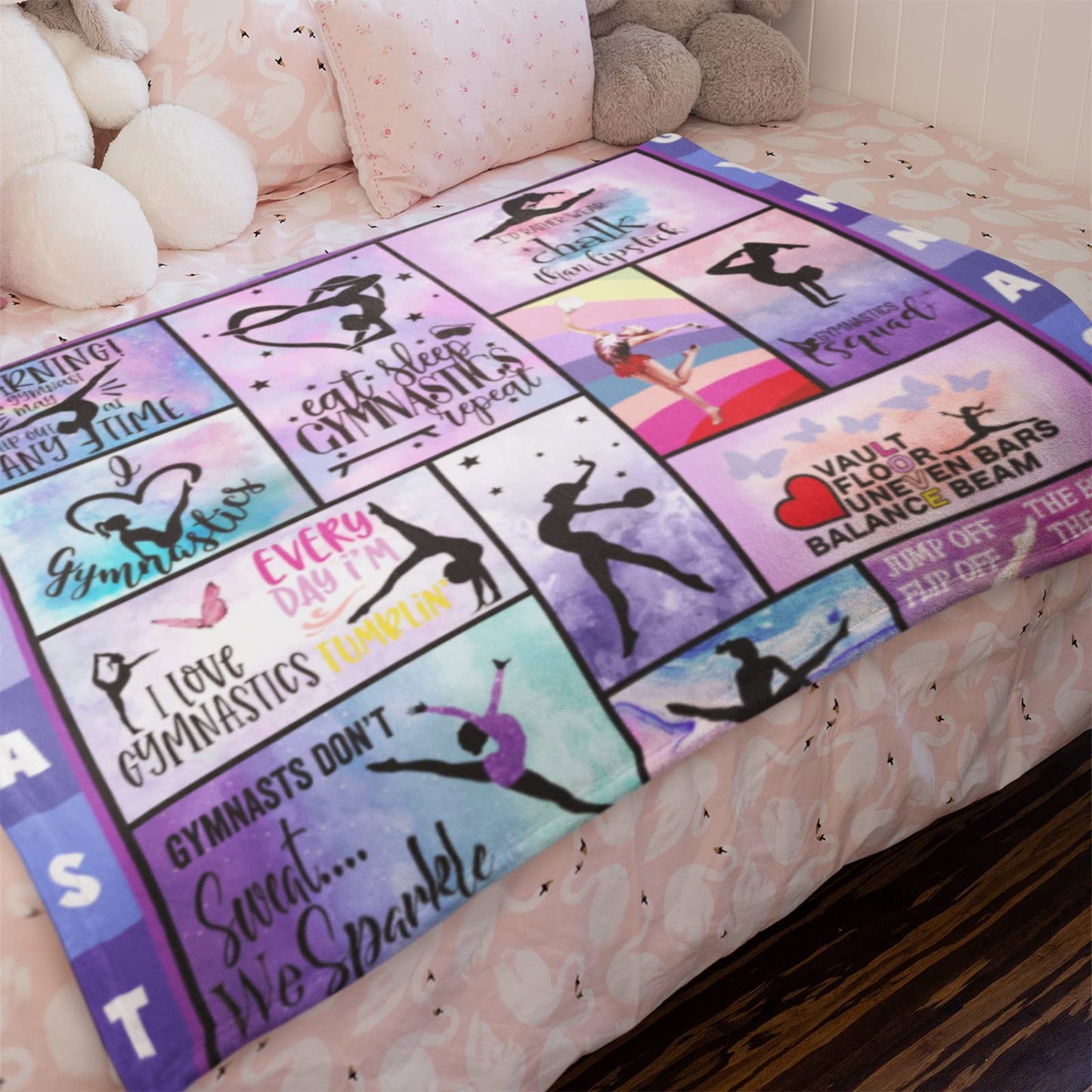 Mosslink Gymnastics Lovers Kids Blanket Gymnast Gifts for Girls Teens Women Birthday Gifts for Gymnast Ultra Soft Flannel Fleece Warm Cozy Lightweight Throw Blankets for Home Bed Sofa 50"x 40"