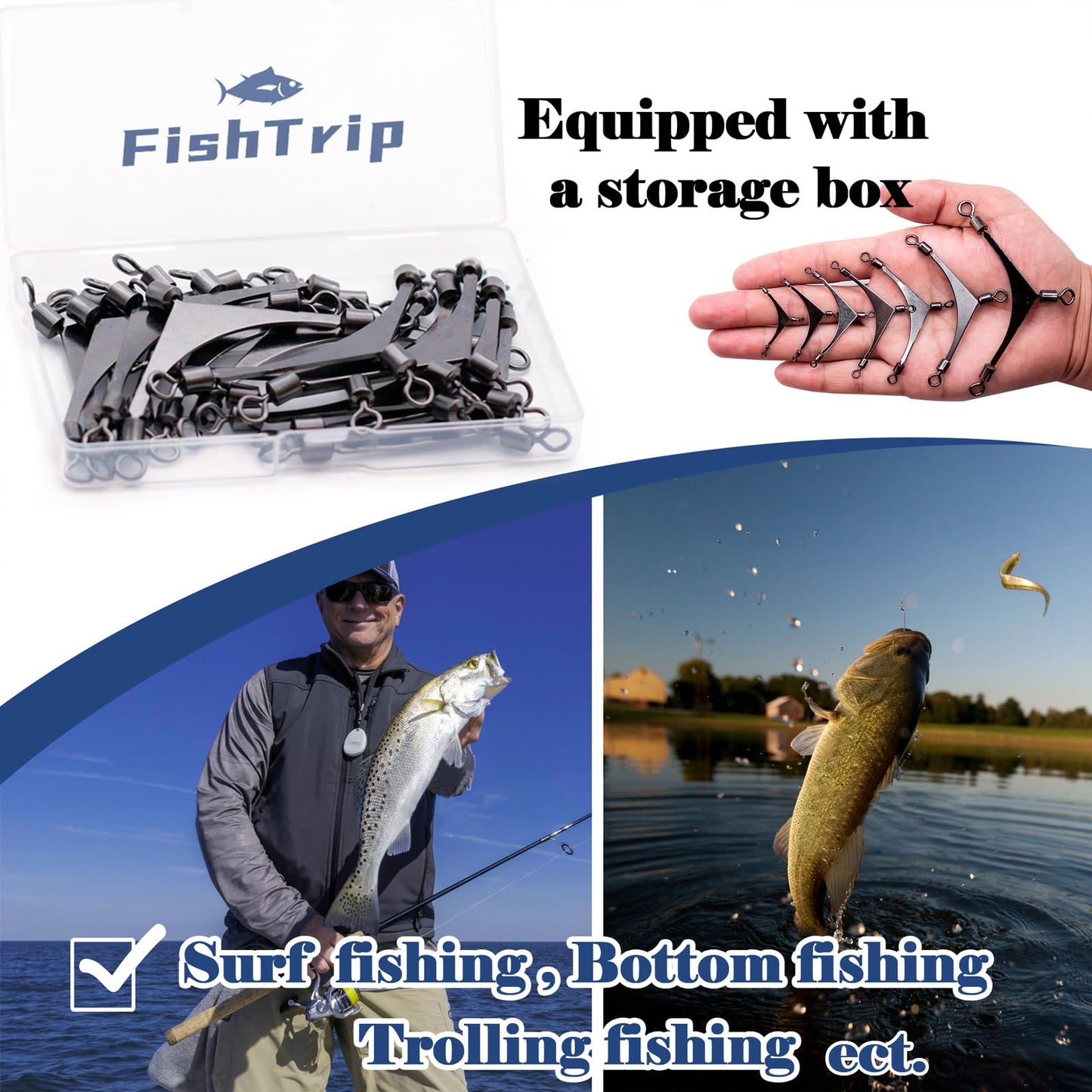 FishTrip 3 Way Swivel Fishing - 15pcs 3way Rolling Swivels Fishing Tackle Stainless Steel for Fishing Rigs Saltwater(Size10#)