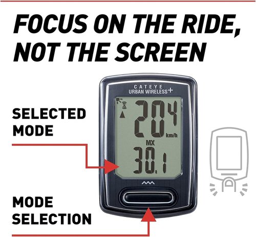 CATEYE Urban Wireless+ Bike Computer – Wireless Speedometer with Backlight, Calorie Tracking, FlexTight™ Mount, Auto Start/Stop, 1 Year Battery Life, for Road, MTB, Gravel Cycling