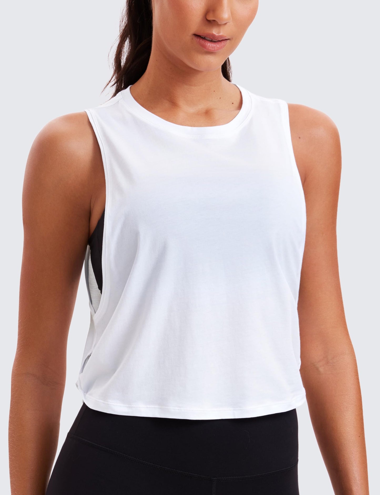 CRZ YOGA Pima Cotton Large Armhole Tank Tops for Women - Workout Sport Athletic Yoga Running Gym Loose Crop Sleeveless Shirts Deep Armhole-White X-Large