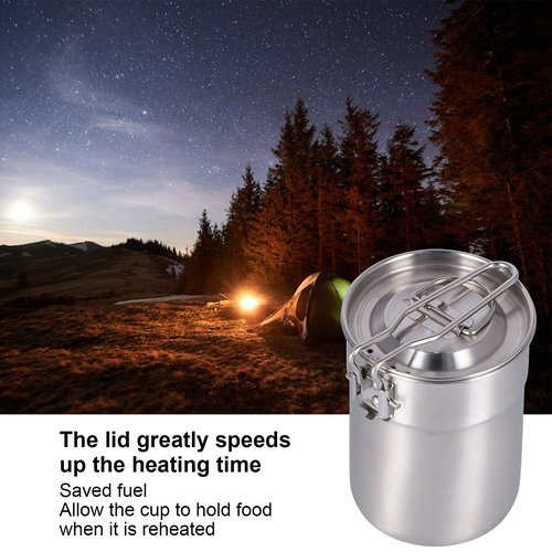 Backpacking Cup, 1L Outdoor Coffee Cup Camping Cooking Pot Backpacking Mug with Foldable Handle Lid for Hiking, Fishing