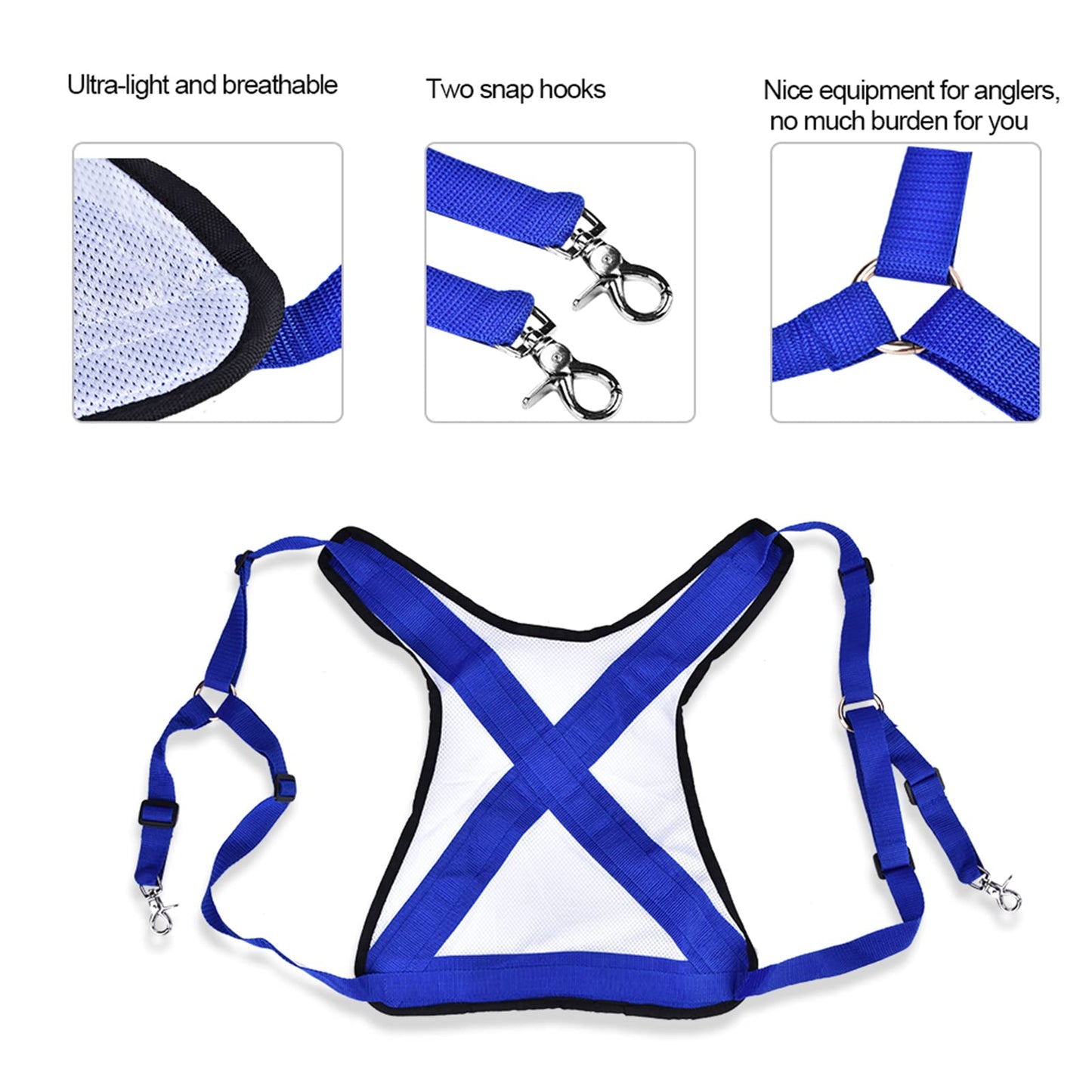 Frdhee Fishing Shoulder Back Harness, Adjustable Fishing Fighting Belt Sea Fishing Rod Holder Vest for Fishing Big Fish, Small, Blue