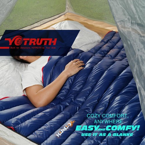 Yotruth Ultralight Down Sleeping Bag - 650 Fill Power, 27oz Compact Envelope Bag for Backpacking, Camping, Hiking - 35-50f, Lightweight & Compressible, Also Ideal As a Cape