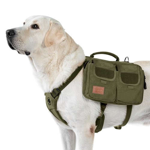 OneTigris Dog Hiking Backpack, Dog Pack for Medium Large Dogs, HOPPY CAMPER 3.0 Dog Saddle Bag Harness Outdoor Hiking (M, Green)