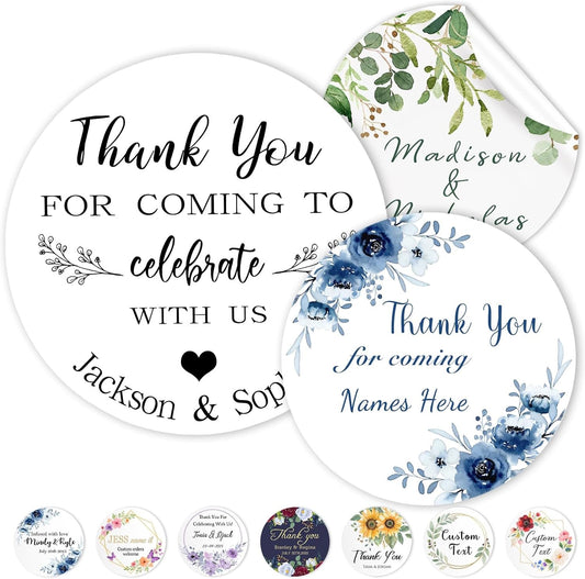 Custom Stickers Personalized Wedding Labels Customized Round Vinyl Thank You Stickers Waterproof - Pack of 50-1000