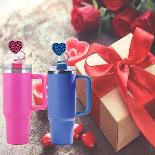 Stanley Cup Accessories 40oz 30oz Tumbler with Handle,Hot Pink Straw Toppers,Leopard Heart Straw Cover Cap for Stanley Cup, Straw Covers for Yeti,Birthday Valentines Day Gifts for Her Girls Women