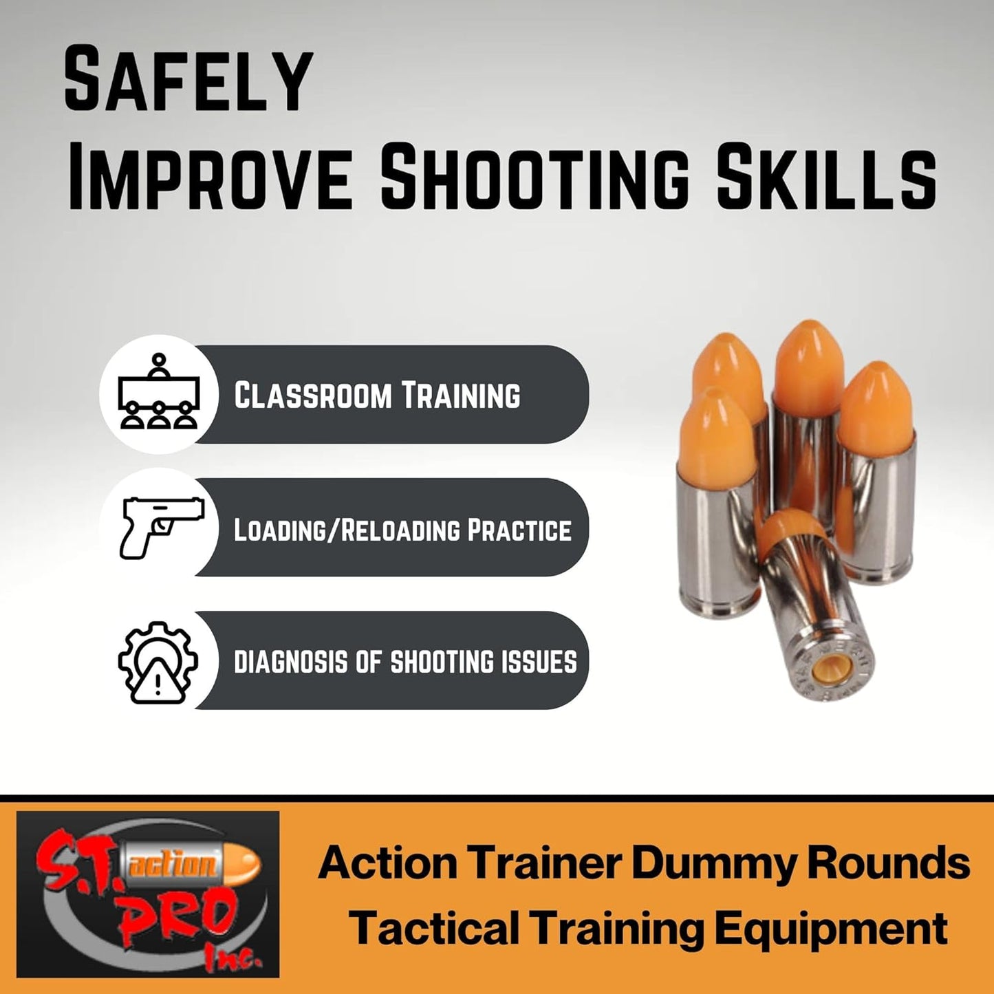 ST Action Pro 9mm Snap Caps – Orange Safety Trainer Dummy Rounds, Reusable Dry Fire Training Ammunition (10-Pack) for Gun Owners