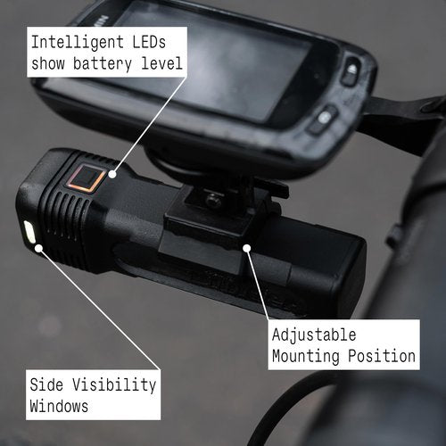 Knog Blinder 1300 Bike Light - 1300 Lumen Bicycle Light with Compact CNC Design, 6 Light Modes, USB-C Rechargeable, IP67 Waterproof, LED Battery Indicator & Side Visibility Windows