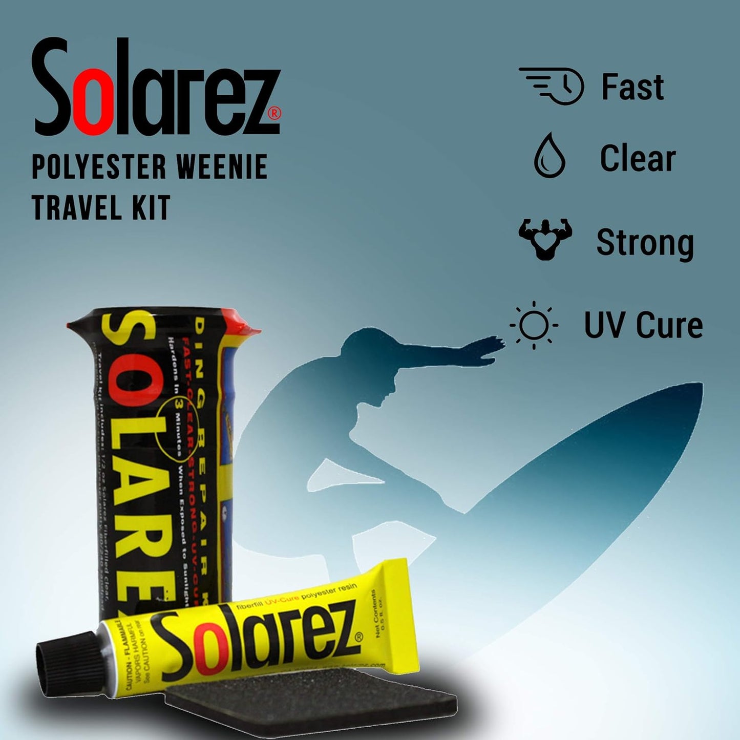 SOLAREZ UV Cure Polyester Weenie Travel Kit - Surfboard Repair Kit (0.5 Oz) Original Solar Cure Polyester Resin, Grit Sand Pad in a Watertight Capsule ~ High Strength, Non-Yellowing, Made in The USA