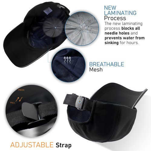 Mens Water-Resistant Baseball Cap Womens Rain Hat Foldable Outdoor Running Sun Fishing hat Black