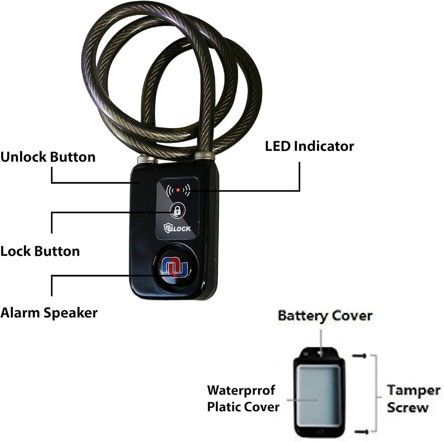 Smart Bike Cable Locks Bicycle Lock Bluetooth APP Controlled Nulock 110db,47 inch Long Braided Steel Motorcycle Lock Anti Theft, IP44 Splash-Proof Bike Alarm Lock for Scooter/Stroller/Gate