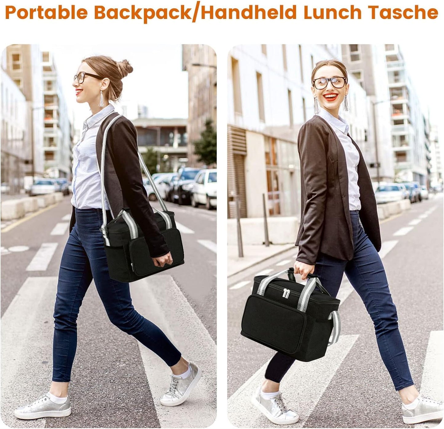 Insulated Cooler Bag for 24Can (15L), Reusable Thermal Bag, Leakproof Freezable Cooler Bag Organizer with Adjustable Shoulder Strap for Women Men Office Work Picnic Hiking Beach, Black