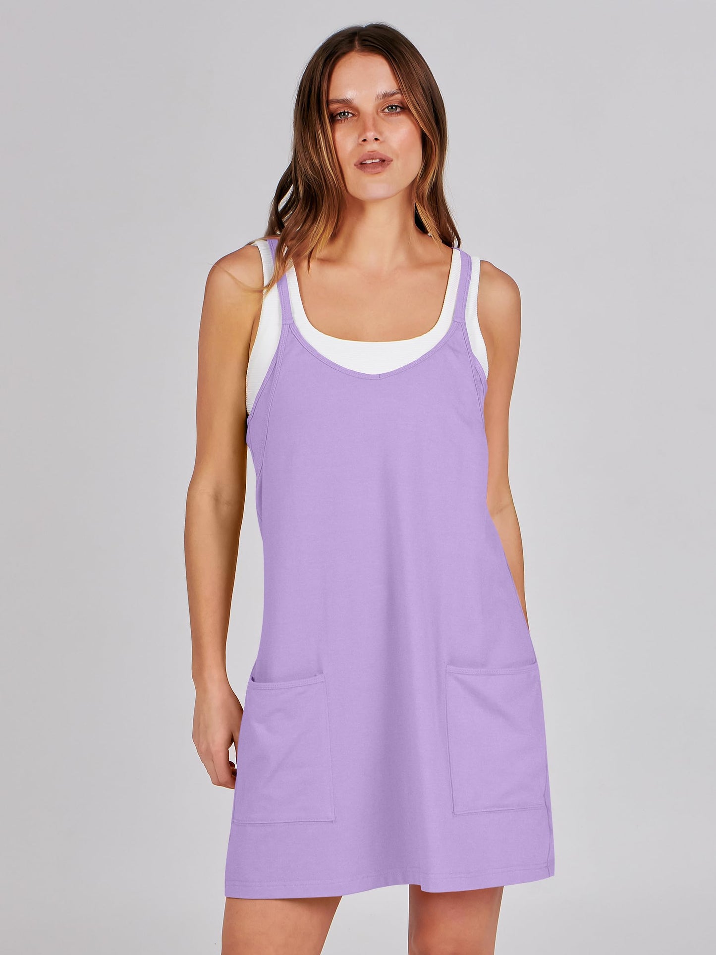 ANRABESS Women Athletic Dress Summer Tennis Workout Active Sports Mini Romper Dress Built in Shorts Travel Vacation Clothes Purple Medium