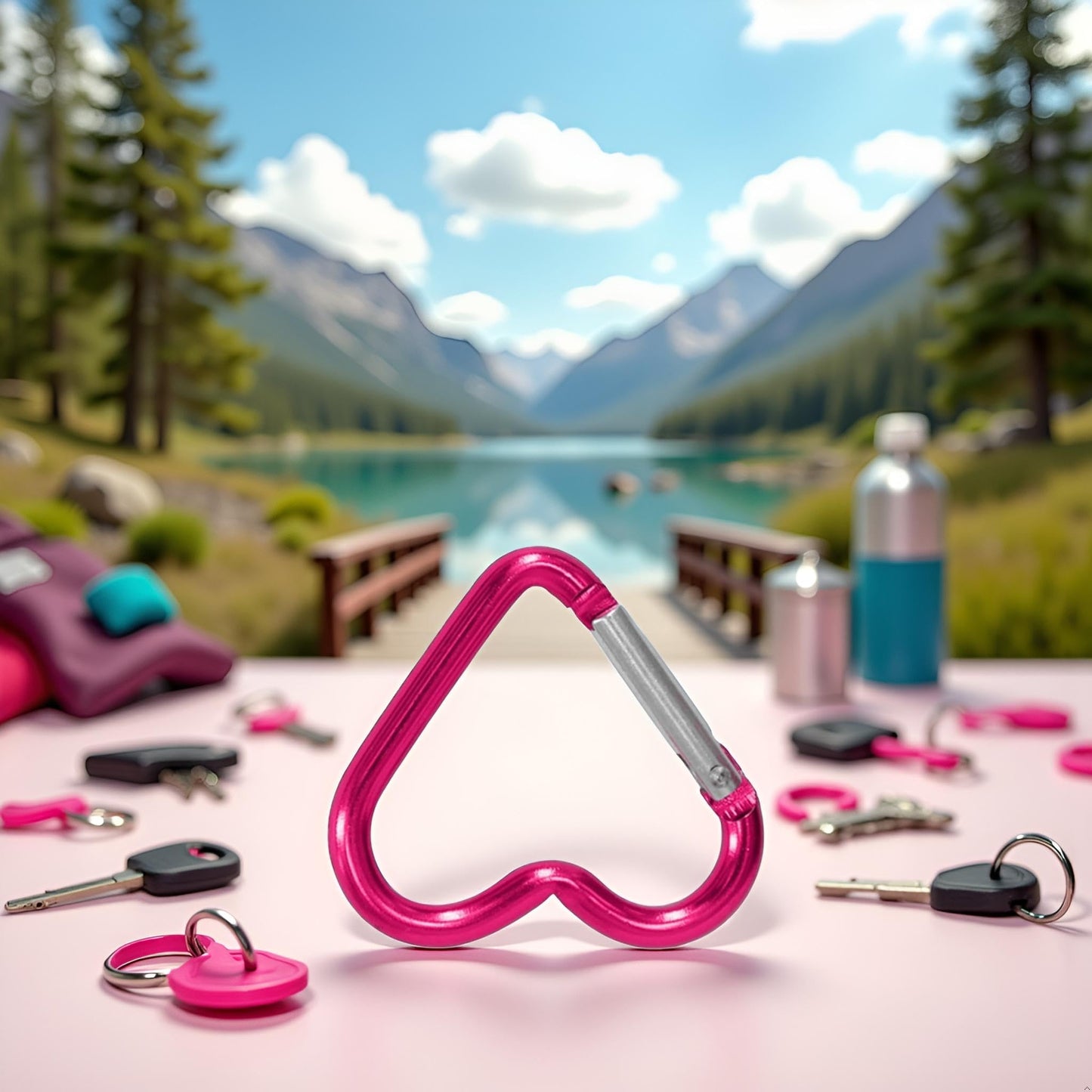 1Pc Pink Outdoor Carabiner Heart Keychain Clip Aluminum Alloy Rings Climbing Clips,Accessory and Keychain Carabiners,Spring Snap Hook Carabiner,Portable Spring Snap Hook Accessories