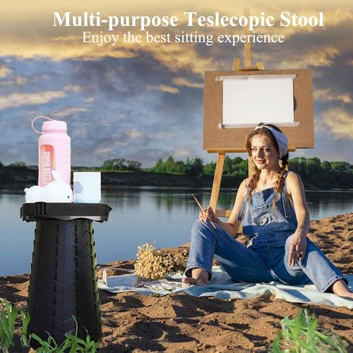 Telescopic Stool for Adults- Collapsible Stool with Cushion and Bag - Portable Collapsible Stool for Camping-Fishing-Hiking-BBQ - Sturdy Foldable Pop Up Stool - Lightweight and Compact Cyclone Seats